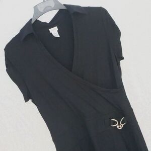 FAUX WRAP DRESS L Cache Chain Detail Semi Formal Collar Summer Wedding Guest Y2K